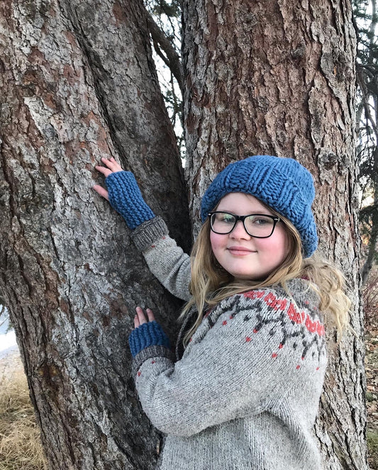 Indigo Hat and Wristwarmers